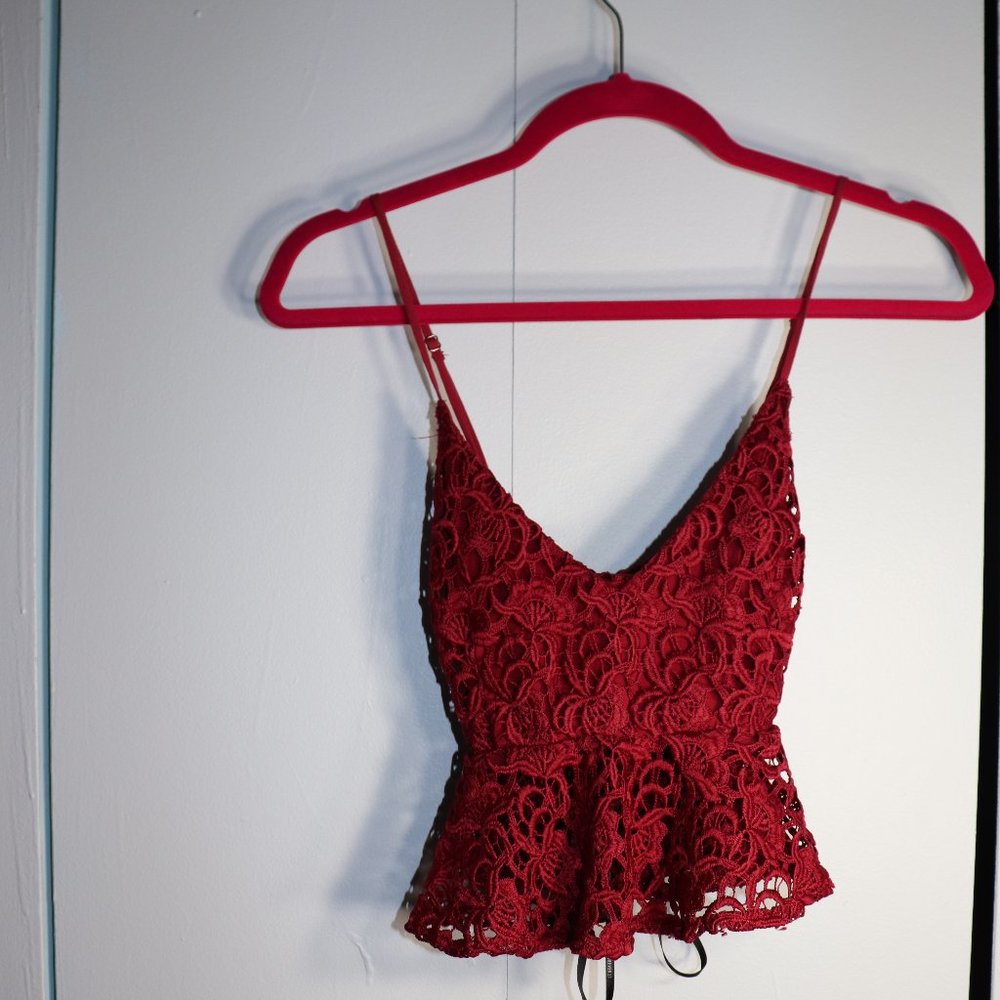 Forever 21 Red Floral Lace Crop Top